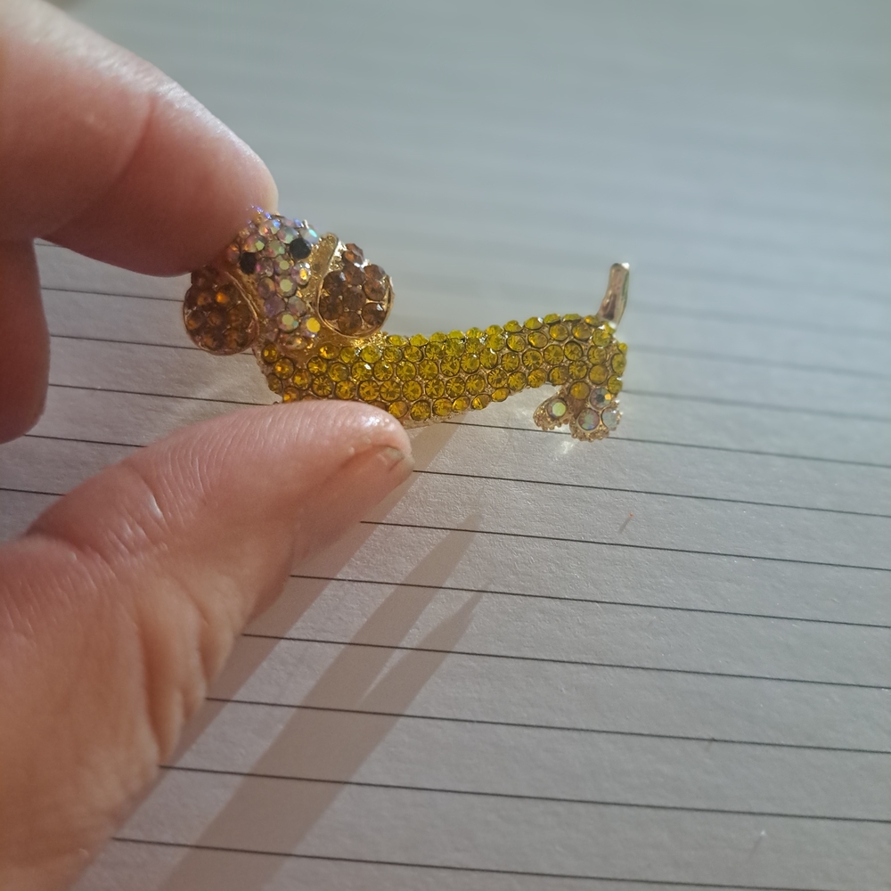 Yellow Rhinestone Dachshund Brooch